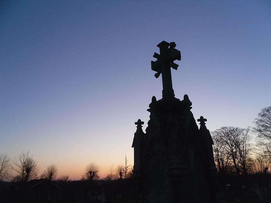 Cemetery, Stone, Silhouette, Shape, evening, sky, grave, graveyard HD wallpaper