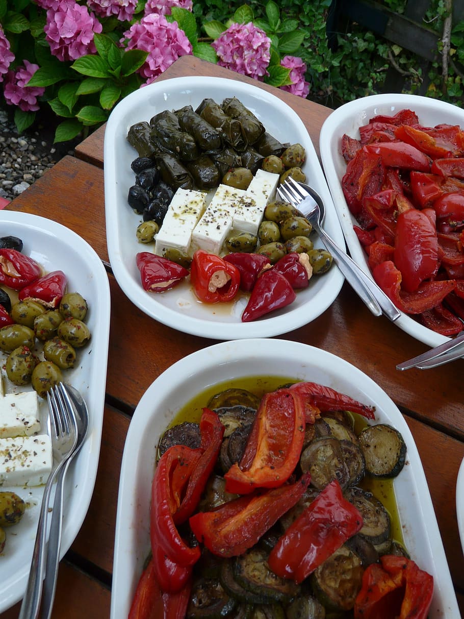Buffet, Salad, Salads, Olives, salad buffet, paprika, feta cheese HD wallpaper