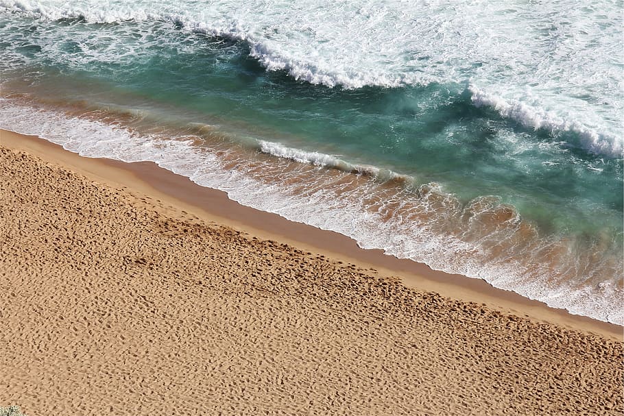 aerial photography of seashore at daytime, white, sand, beach HD wallpaper