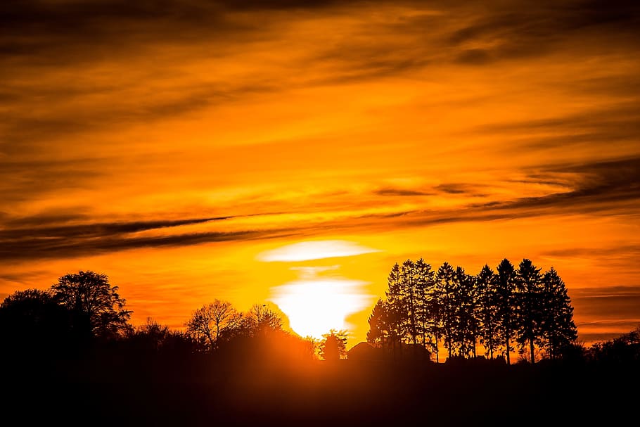 sunset, setting sun, evening sky, abendstimmung, dusk, nature HD wallpaper