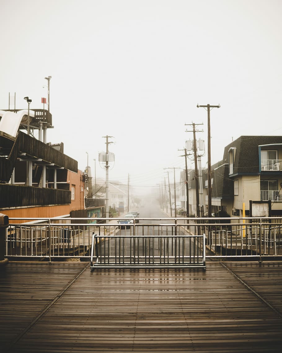 photo of stainless steel railings, grey steel fence, town, street, HD wallpaper
