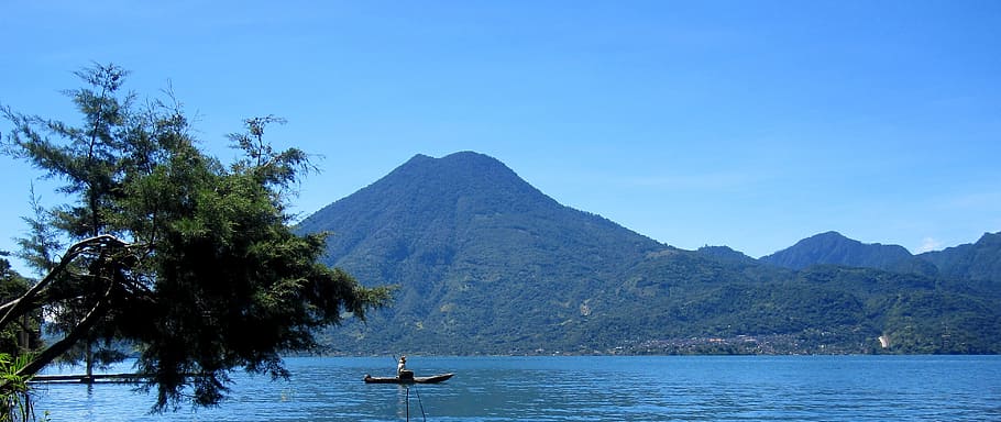 lake atitlan, guatemala, indian, fishing, volcano, tree, water