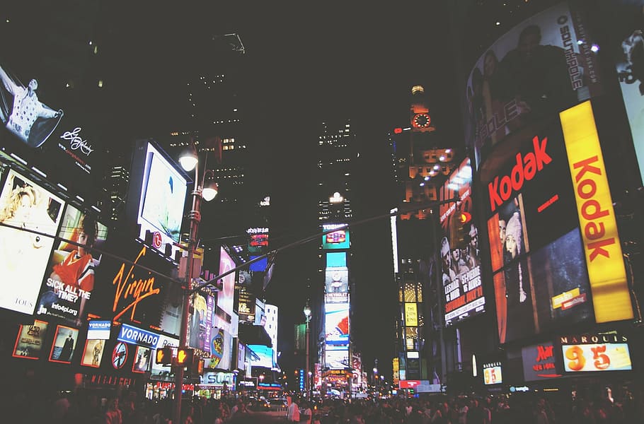 photo of New York Time Square during nighttime, dark, crowd, people, HD wallpaper