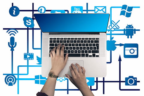 person using MacBook Pro, laptop, hand, leave, internet, network HD wallpaper
