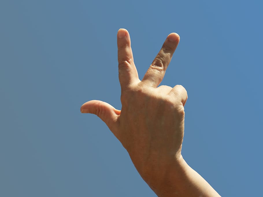 person raising hand, three, every third, three fingers, human hand HD wallpaper