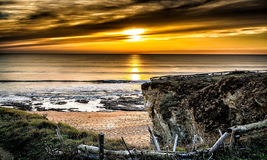 sea, sunset, sand, water, beach, scenics - nature, beauty in nature HD wallpaper