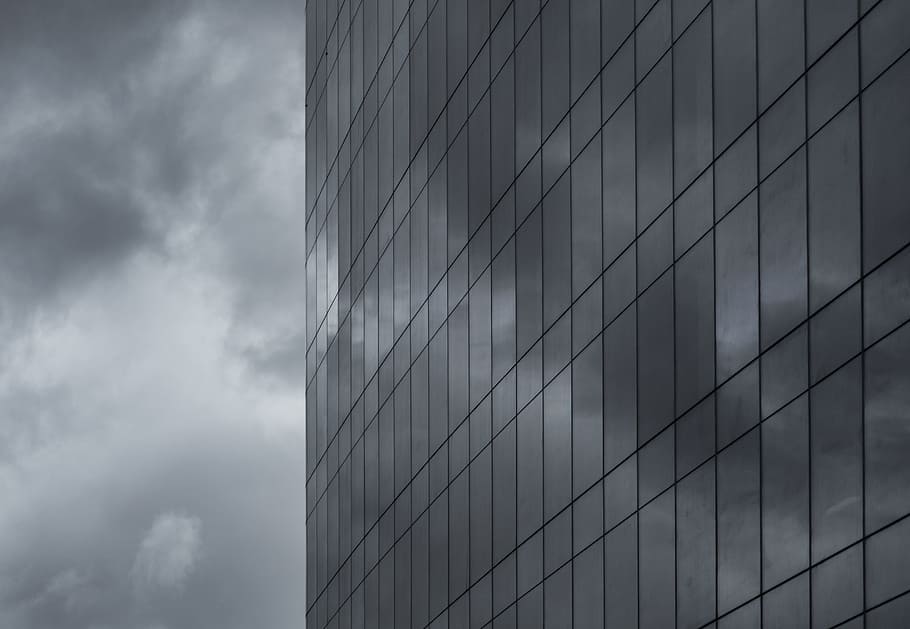 Gray Scale Window Photo, black-and-white, buiding, clouds, high-rises HD wallpaper