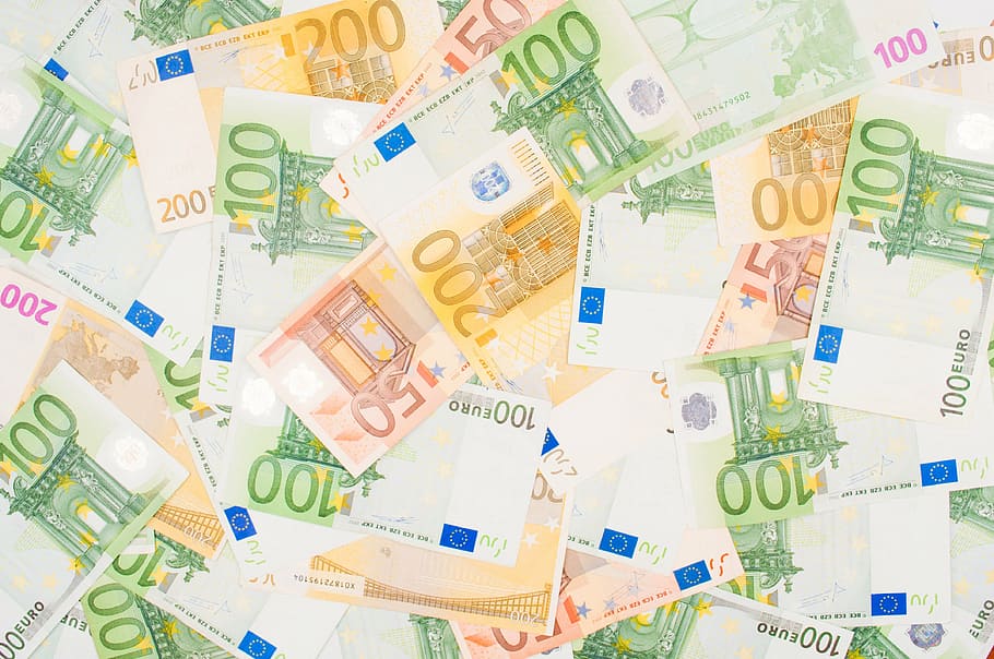 100 and 50 Euro banknotes, euro symbol, defocused, european union currency, HD wallpaper