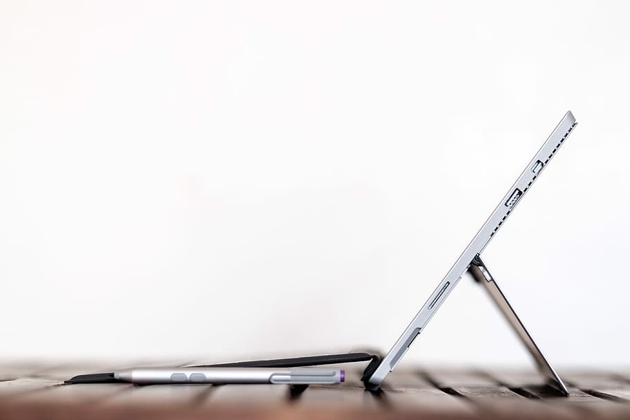 grayw click pen near tablet with stand, business, no People, laptop HD wallpaper