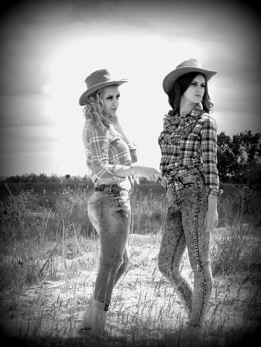 cowgirl, wild west, hats, beauty, two people, togetherness
