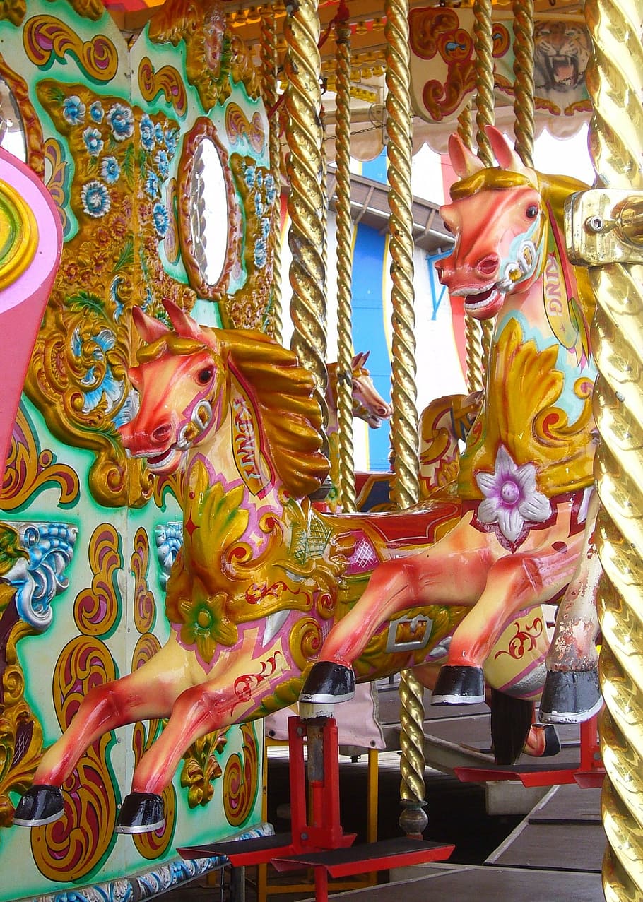 Free download | HD wallpaper: pink and yellow horse carousel ...