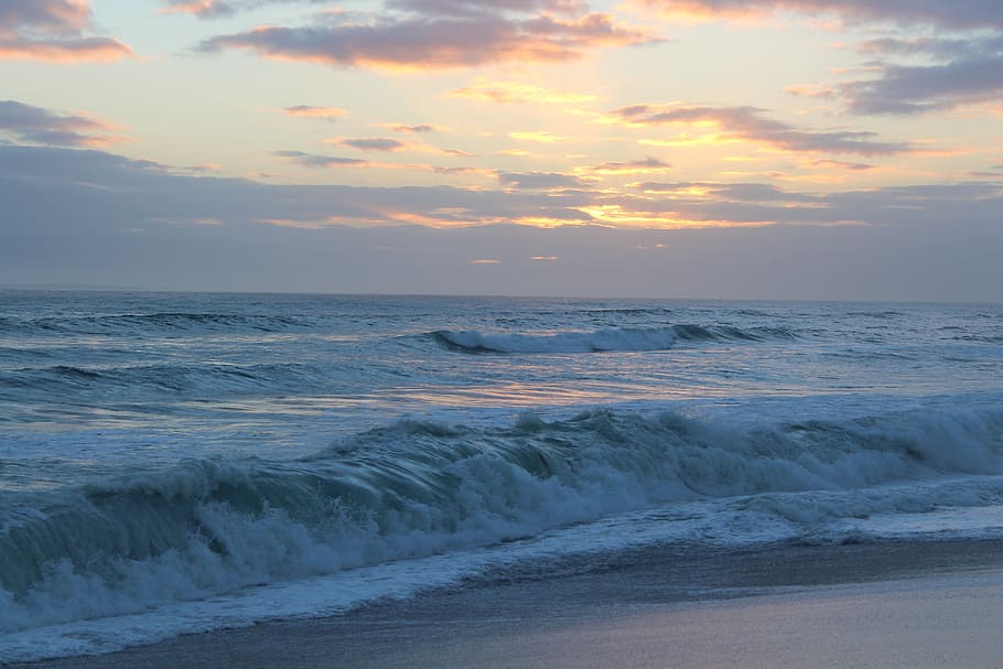 time lapse photography of sea waves, ocean, evening sky, surf HD wallpaper
