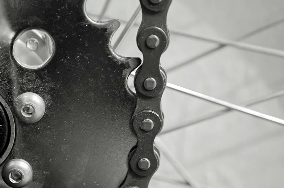 cogwheel, transfer, iron, bicycle, chain, background, technology, HD wallpaper