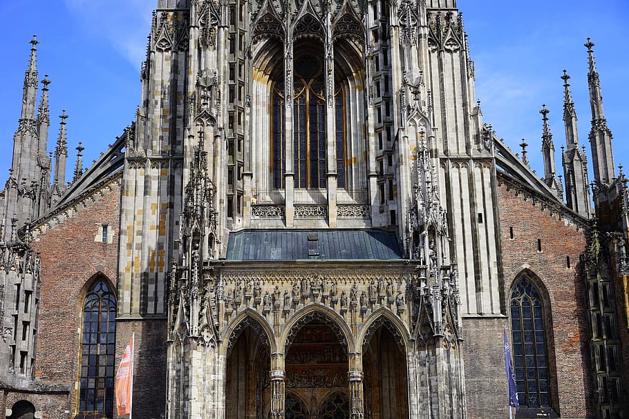 ulm cathedral, münster, portal, front, frontal view, building, HD wallpaper
