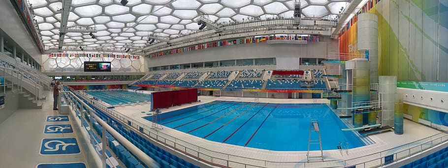 panoramic photography of swimming pool, water cube, china, olympics, HD wallpaper