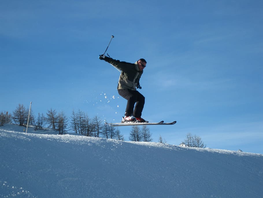 ski, jump, snow, tower, ride, sport, winter, mountain, one person HD wallpaper