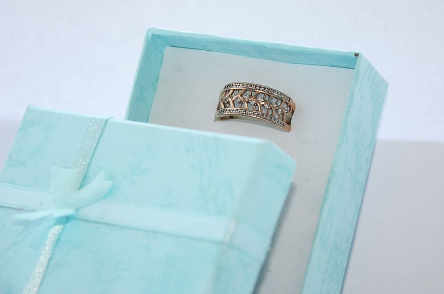 Ring, Ornament, gift, box gift, blue, paper, no people, close-up HD wallpaper