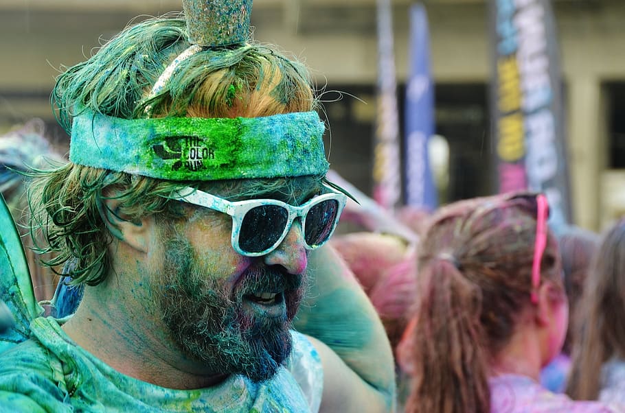 people with paints on face, man, colorful, funny, celebration HD wallpaper