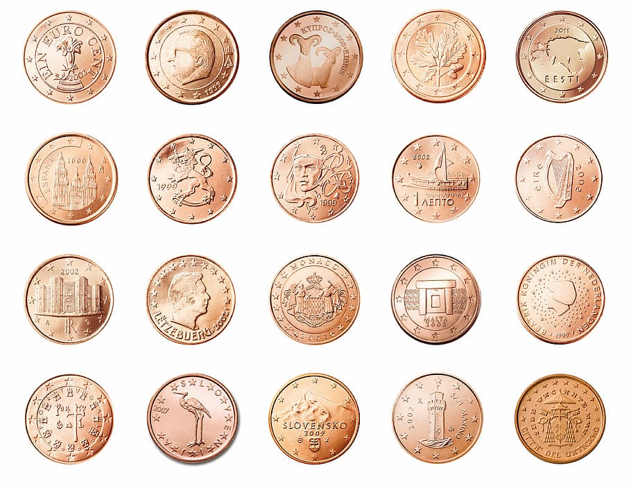 gold-colored coin collection, cent, 1, currency, europe, money HD wallpaper