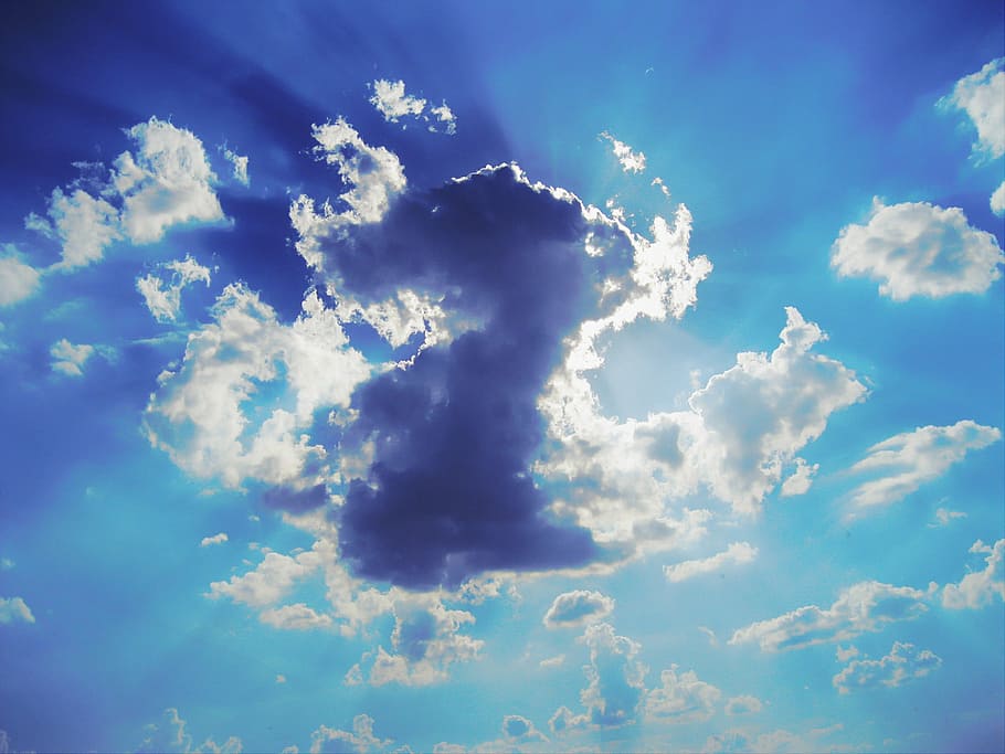 blue and white clouds with sun rays, sky, beam, weather, air HD wallpaper