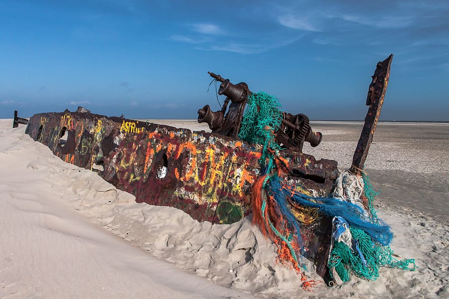 Ship, Wreck, Norderney, North Sea, Sea, Beach, sand, abandoned, HD wallpaper
