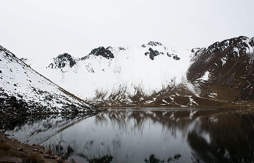 icy mountain lake, Nevado de Toluca, snow, reflection, nature HD wallpaper