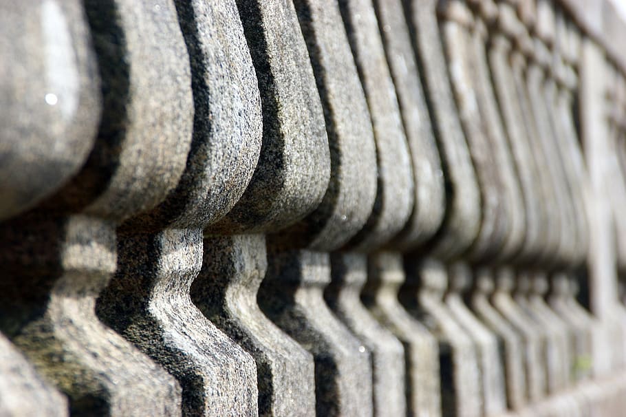 public garden, columns, bokeh, alignment, depth, metal, no people HD wallpaper