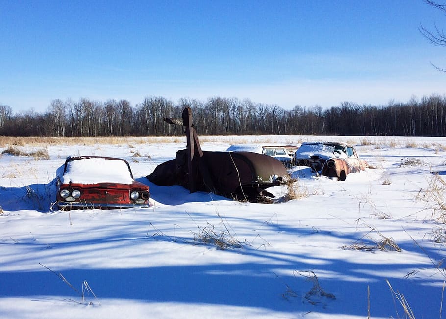 auto, vehicle, abandoned, rust, old, snow, winter, cold temperature HD wallpaper