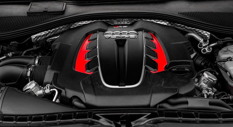 black and red Audi vehicle engine, car, auto, luxury, automobile, HD wallpaper