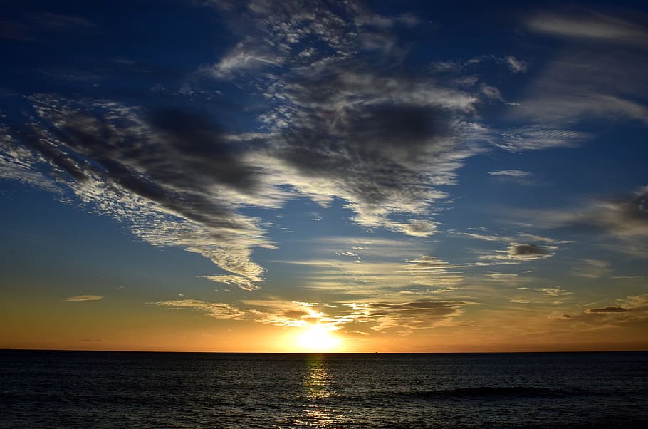 sunset, sea, clouds, mood, sunset sea, abendstimmung, water HD wallpaper