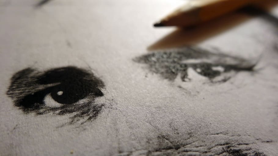 desktop, drawing, face, close-up, human body part, indoors HD wallpaper