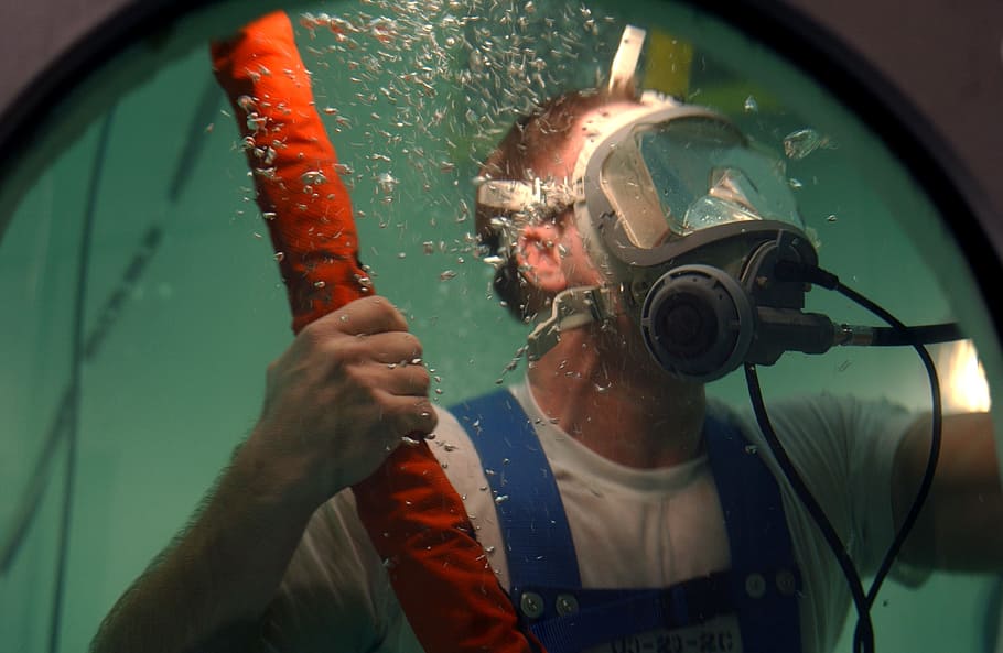 man, underwater, diving training, mask, us navy, military, men HD wallpaper