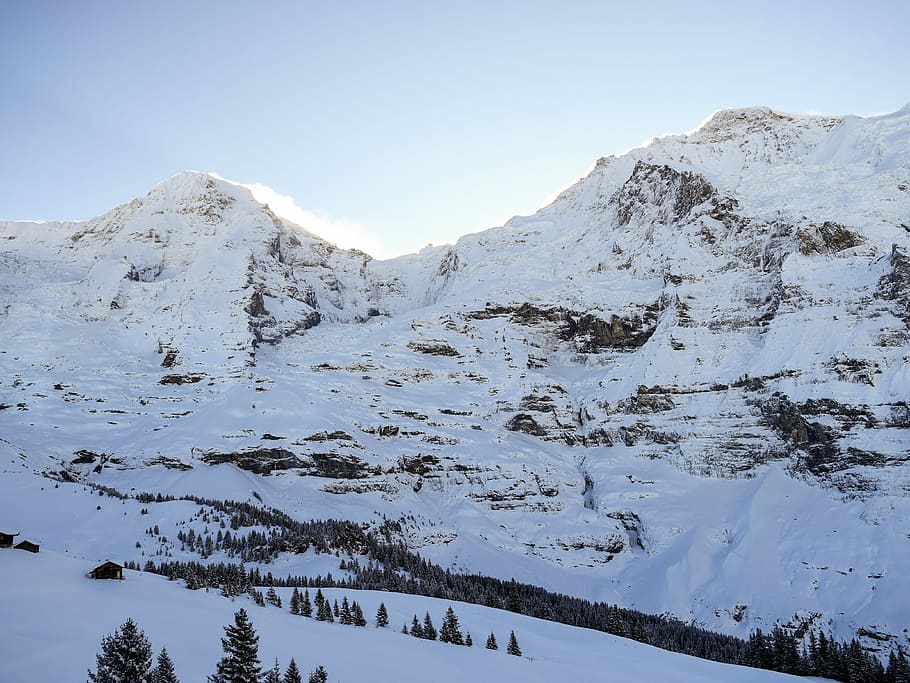 mountain covered with snow, landscape of snowy mountain, mountain range HD wallpaper
