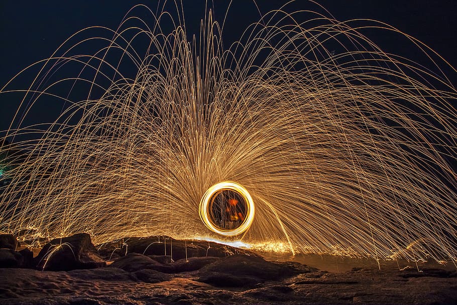 Sparkling at night, wool photography, lights, firework, flare HD wallpaper