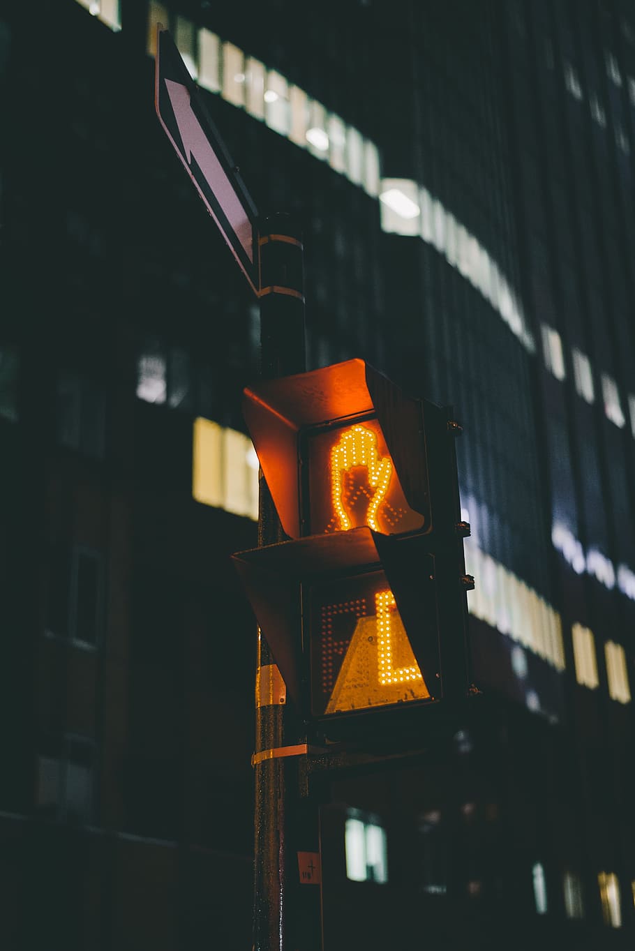 stoplight, dark, night, urban, city, hand, sign, illuminated HD wallpaper