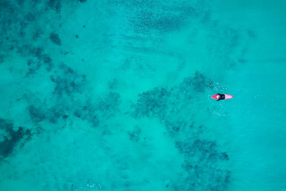 bird's eye view photography of person on body of water, aerial view of woman swimming in water HD wallpaper
