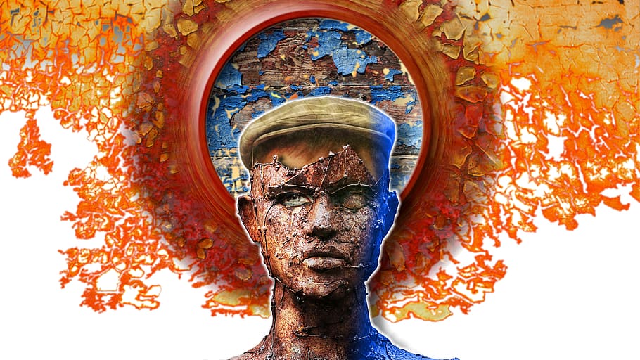 wallpaper, portrait, robot, rust, material, adobe, adobe photoshop HD wallpaper