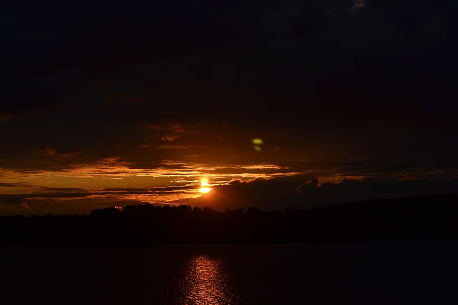 Sunset, Lake, Evening, Nature, landscape, water, sky, clouds HD wallpaper