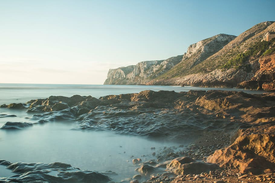 dawn, rotes, beach, sea, nature, coastline, rock - Object, landscape HD wallpaper
