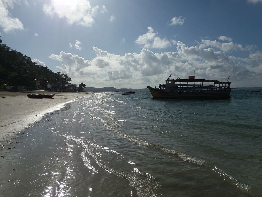 beach, mar, boat, sol, brazil, island, trip, vessel, tranquility HD wallpaper