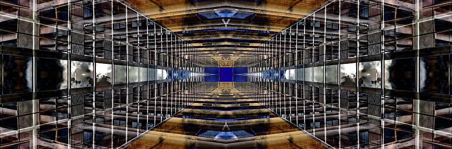 abstract, pattern, facade, window, lines, rectangles, mirroring HD wallpaper