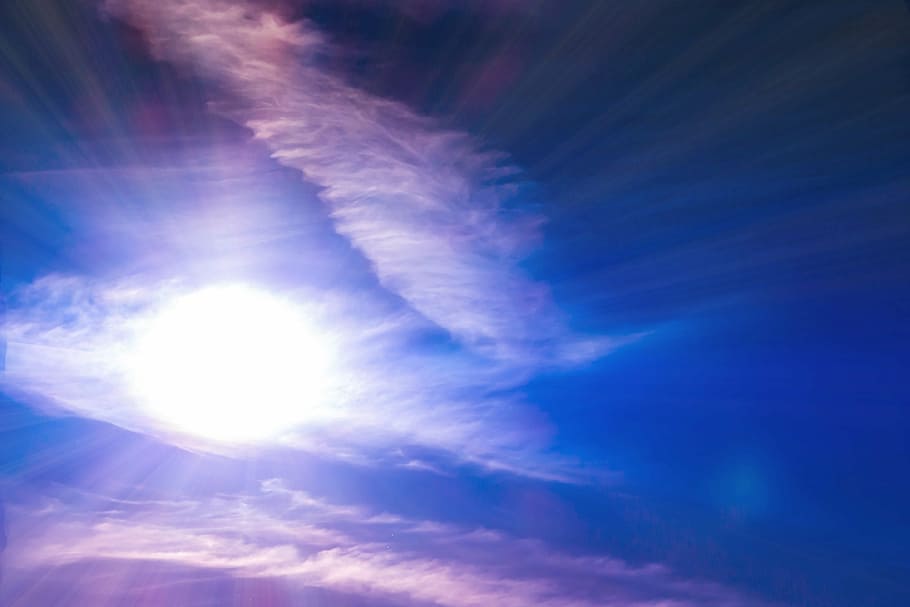 blue sky during day time, sun, sunbeam, clouds, light, summer HD wallpaper