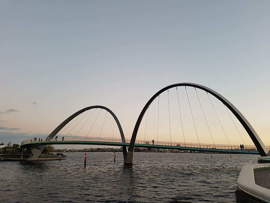 architectural photography of bridges, perth, sunset, australia HD wallpaper