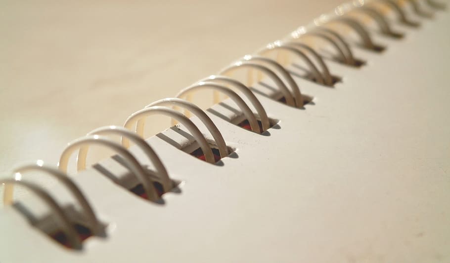 macro photography of spiral notebook, wire-o, binding, paper HD wallpaper