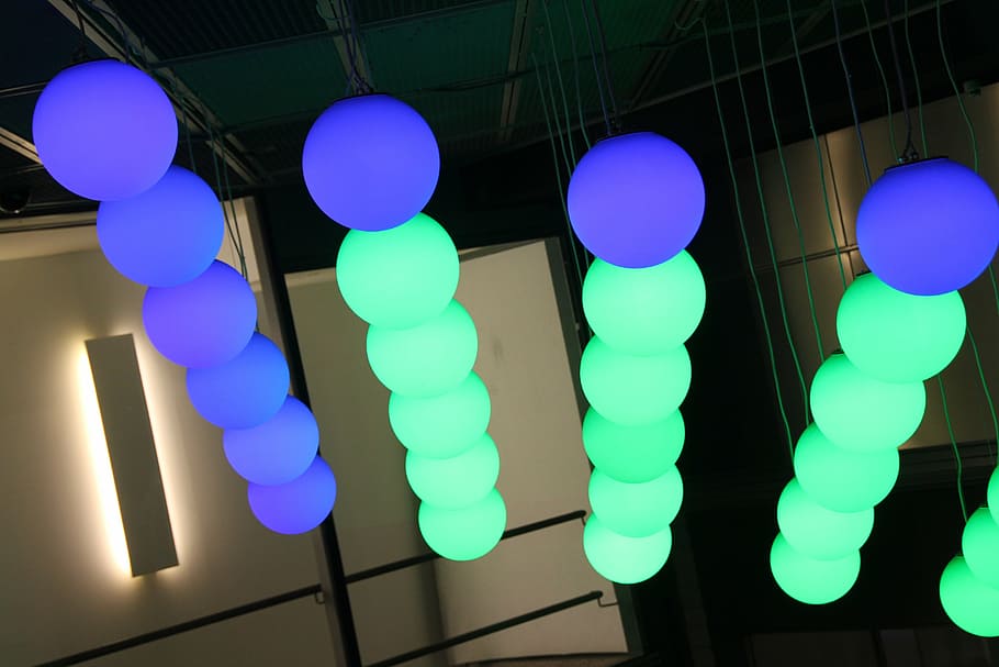 light, lamps, night, dark, blue, green, illuminated, lighting equipment HD wallpaper