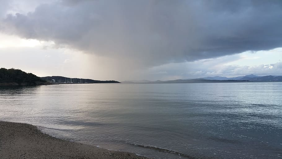 Sea, Downpour, Sun, water, scenics, beauty in nature, tranquility HD wallpaper