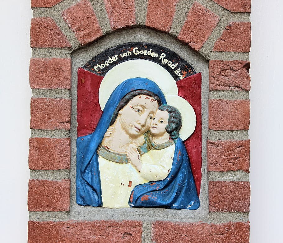 facing brick, religion, maria, human representation, male likeness HD wallpaper