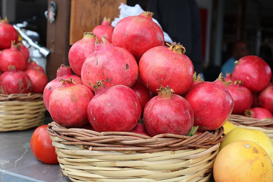 fruit, red, pomegranate, autumn, harvest, food and drink, freshness HD wallpaper
