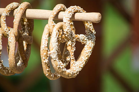 four pretzels, close-up, macro, no people, outdoors, day, focus on foreground HD wallpaper