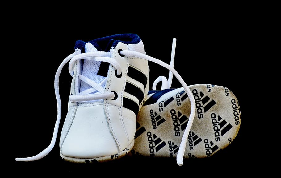 baby shoes, sports shoes, adidas, children's shoes, black background, HD wallpaper